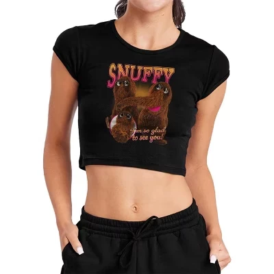 Women's  Snuffy Bootleg Style Cap Sleeve Baby Rib Crop Top black