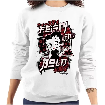Иероглиф Betty Boop - Дерзкая и дерзкая женская толстовка с круглым вырезом, лицензионная спортивная серая