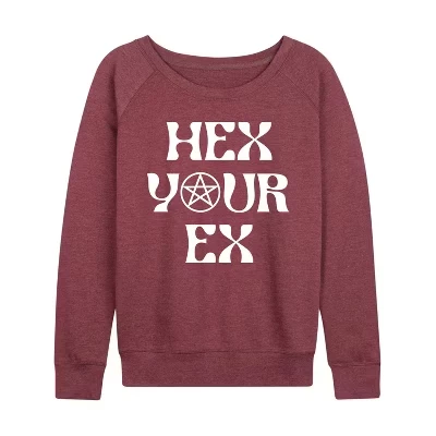 Женская рубашка Hex Your Ex из легкого французского махрового материала с широким вырезом и длинным рукавом с графическим рисунком heather maroon