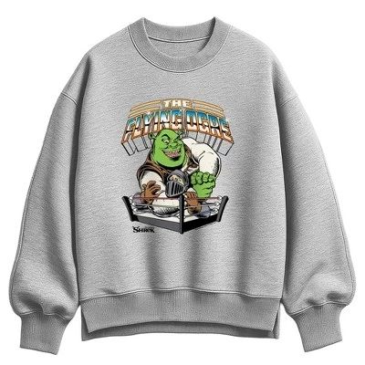 Женский флисовый свитшот Shrek Flying Ogre oversize, серый меланж