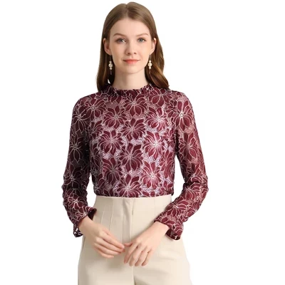 Женская блузка Inspire Chic кружевная прозрачная, красная