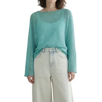 Женский топ Yesfashion, сетчатый с пайетками, синий