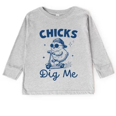 Chicks Dig Me Scooter - Футболка с рисунком для малышей с длинным рукавом