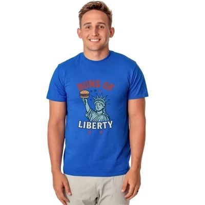 Мужская патриотическая забавная футболка Buns of Liberty со Статуей Свободы синего цвета