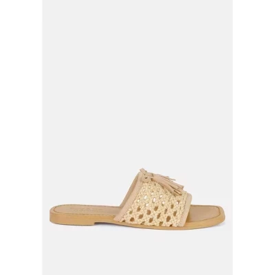 Кедровые туфли ручной работы с натуральными кисточками бежевого цвета