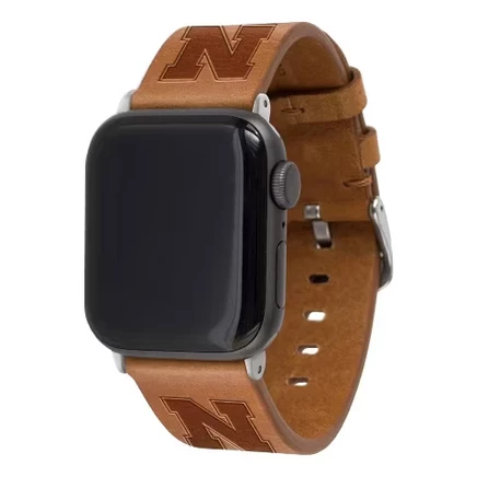Кожаный ремешок для Apple Watch, совместимый с Nebraska Cornhuskers, 38/40/41 мм - коричневый