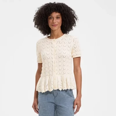 Женский кардиган lands end drifter pointelle с рюшей, белый