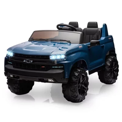 Детский грузовичок Chevy Silverado на 24 В, с двумя сиденьями, MP3-плеером, дистанционным управлением и светодиодной подсветкой синего цвета