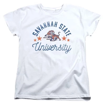 Женская футболка Savannah State University Roadrunners белого цвета