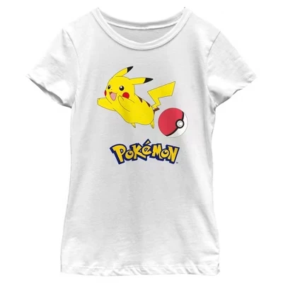 Футболка для девочек Pokemon Пикачу и покебол, белая