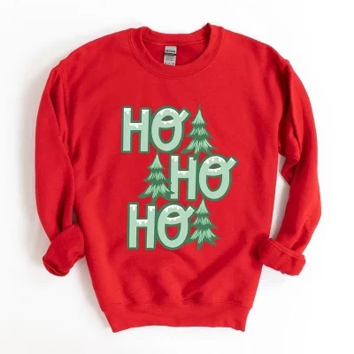 Женская толстовка с рисунком Ho Ho Ho Tree красного цвета