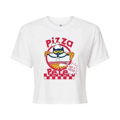 Женская укороченная футболка Pete the Cat Papa Petes Pizza, белая