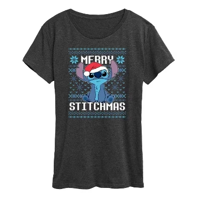Женская футболка с коротким рукавом Merry Stitchmas Christmas с графическим рисунком heather charcoal