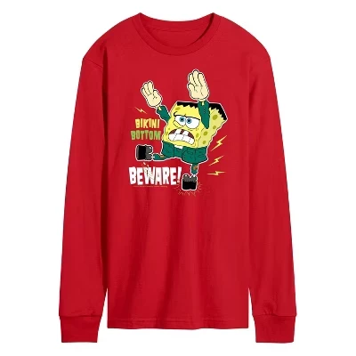Мужская футболка Bikini Bottom Beware с длинным рукавом и рисунком, красная