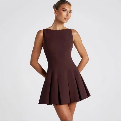 Женское платье Yesfashion, миди, плиссе, коричневое
