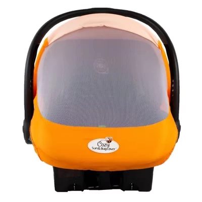 Легкий весенний или летний чехол-переноска для детского автокресла CozyBaby из уютной сетки Sun and Bug с эластичным краем оранжевого цвета
