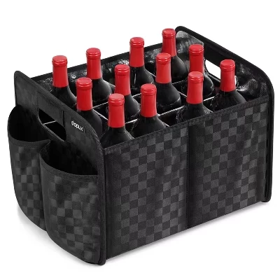 Сумка-тоут для вина на 12 бутылок, Складная коробка-переноска Caddy Box с разделителями, Складной Портативный многоразовый стакан для хранения спиртных напитков черного цвета