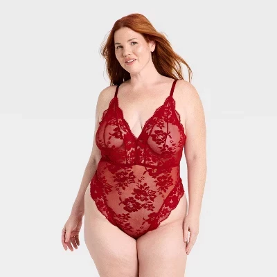 Женское кружевное белье Teddy Bodysuit с высокими штанинами и ресничками - ™ красное