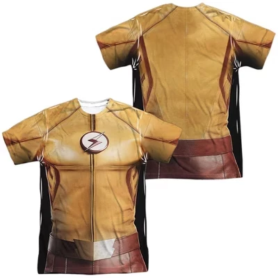 Мужская униформа Flash Kid Flash (принт спереди и сзади), костюм с коротким рукавом, футболка белая