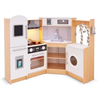 Игровой набор для детской кухни Lil' Jumbl Corner, Деревянная кухня для детей с плитой, краном и другими натуральными элементами