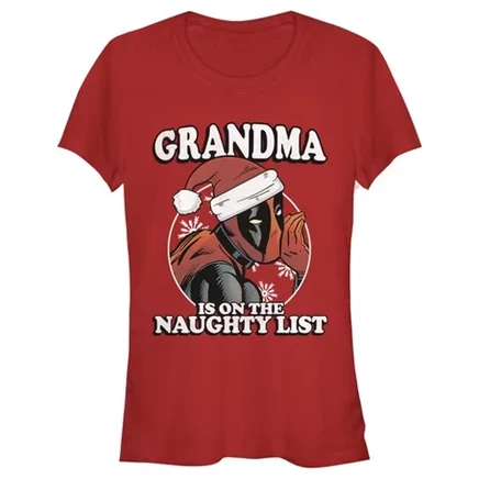 Женская рождественская футболка Deadpool Grandma on Naughty List для юниорок красного цвета