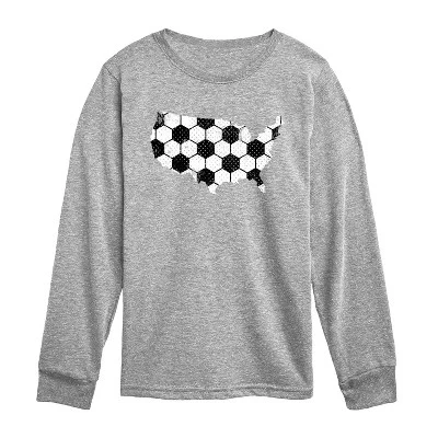Футболка Athletic heather с изображением силуэта футбольной карты США и длинным рукавом