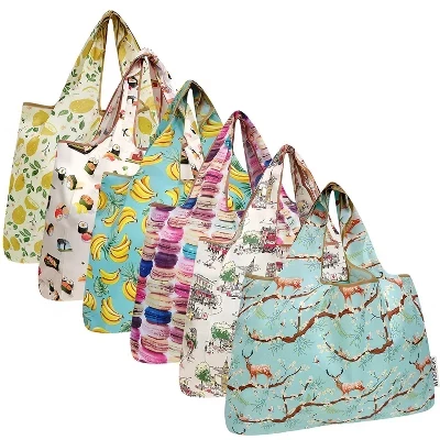 Большие складные нейлоновые многоразовые продуктовые сумки Tote, 6 упаковок вкусных деликатесов