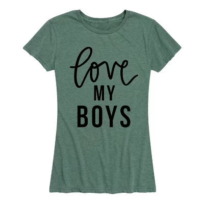 Женская футболка Love My Boys с коротким рукавом и рисунком heather juniper