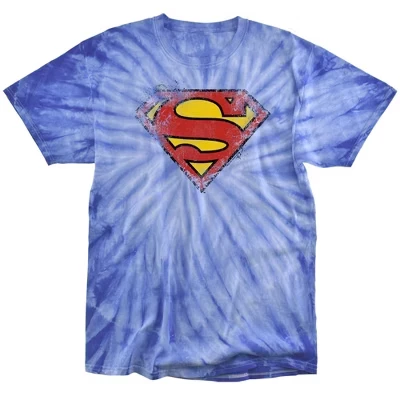 Мужская футболка Superman, потертый логотип, тай-дай, синий монохром