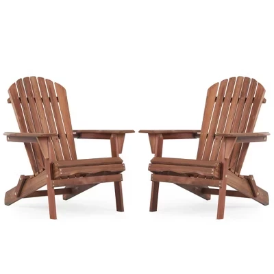 Набор CLIHOME из 2-х складных кресел Adirondack, Патио-стул из массива дерева для отдыха в саду на открытом воздухе коричневого цвета