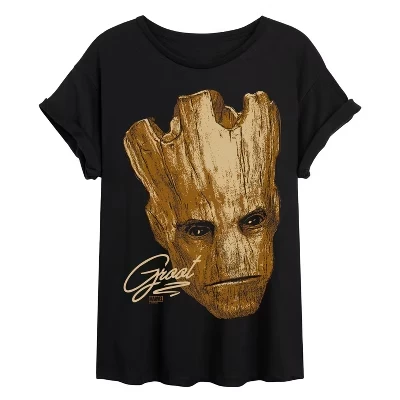 Женская футболка с объемным рисунком Guardians of the Galaxy Groot Face Oversize черного цвета