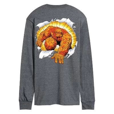 Мужская футболка Fantastic Four Thing Break Through с длинным рукавом и графическим рисунком heather charcoal