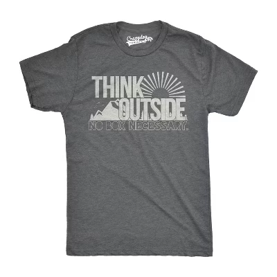 Мужская футболка Think Outside Funny No Box, необходимая для пешего туризма и кемпинга, винтажная графическая футболка - Crazy Dog Мужская футболка для отдыхающих