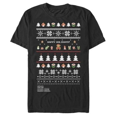 Мужская уродливая рождественская футболка Super Mario Happy Holidays черного цвета