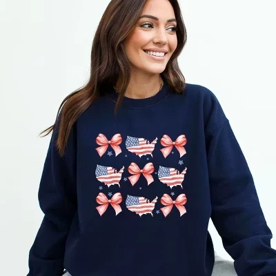 Женская толстовка с рисунком Patriotic America Stacked Coquette синего цвета