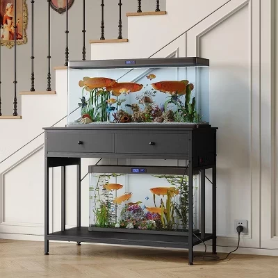 40-50 Gallon Fish Tank Stand, 2 Aquarium Reptile Tank Stand with Storage Drawers, Height Adjustable Feet, 660LBS Capacity black