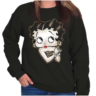 Женская толстовка с круглым вырезом и блестками с принтом гепарда Betty Boop лицензионного черного цвета