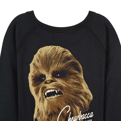 Women's -  - Chewy Face Lightweight French Terry Wide Neck Long Sleeve Graphic Shirt black