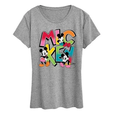 Женская футболка Disney Mickey Type с принтом, меланж-серая