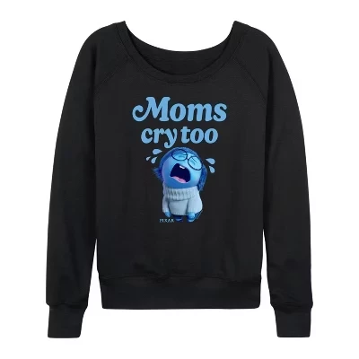 Женская рубашка - - Moms Cry Too Легкая французская махровая рубашка с широким вырезом и длинным рукавом с графическим рисунком черного цвета