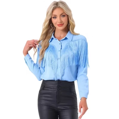 Женская рубашка Inspire Chic с бахромой, голубая