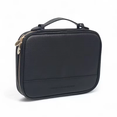 French Connection Travel Tech Pouch – Портативная сумка-органайзер для электроники и кабелей с жестким корпусом на двойной молнии и ручкой для переноски черного цвета
