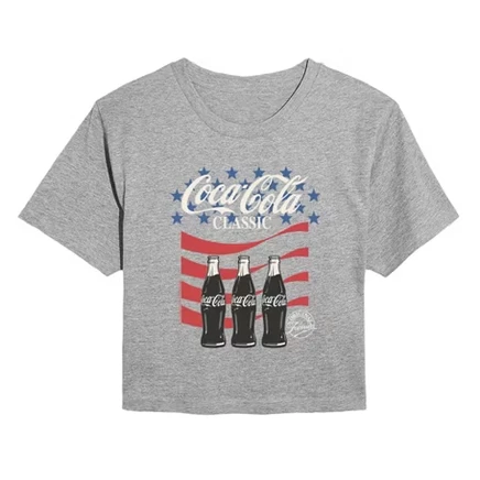 Женская укороченная футболка Coca Cola American Classic с принтом, серый меланж