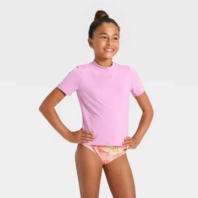 Топ для купальника Rash Guard с коротким рукавом для девочек - ™ Лавандовый