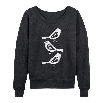 Женская рубашка Bw Scandinavian Birds, легкая французская махровая рубашка с широким вырезом и длинным рукавом, с графическим рисунком heather charcoal