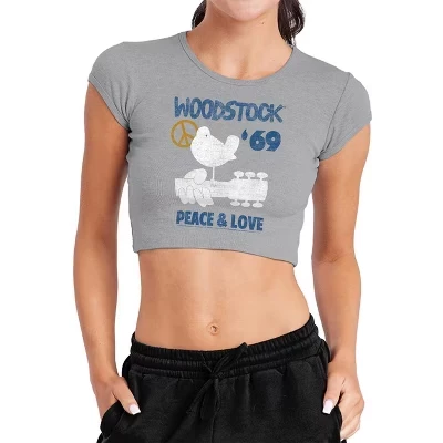 Women's  Peace and Love Cap Sleeve Baby Rib Crop Top athletic heather