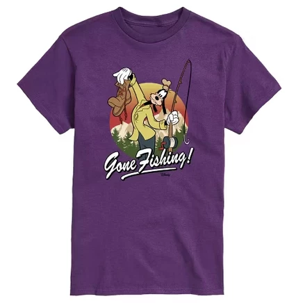 Мужская футболка с коротким рукавом Goofy Gone Fishing с графическим рисунком фиолетового цвета