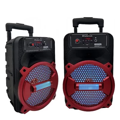 Портативная колонка TopTech Rock-8 1500 Вт с диско-подсветкой и микрофоном, красная