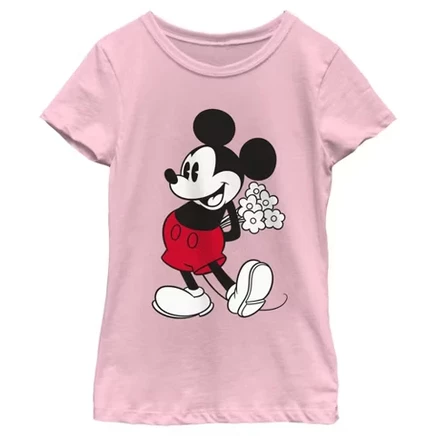 Футболка с классическими мышиными цветами Mickey & Friends для девочек светло-розового цвета