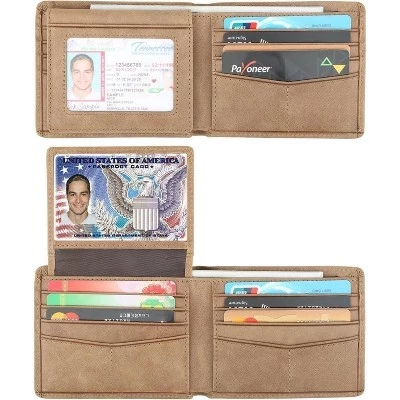 Мужской двойной бумажник из натуральной кожи с RFID-кодом, стильный, с 2 окошками для идентификации, цвета хаки